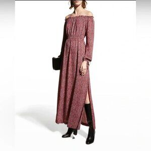 NWOT Michael Kors Off-The-Shoulder Maxi Dress Floral Print Long Sleeve Size XL